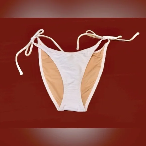 NWT Ribbed Curved-Waist Cheeky String Bikini Bottom in Pale Blossom Pink, Small - Picture 2 of 13